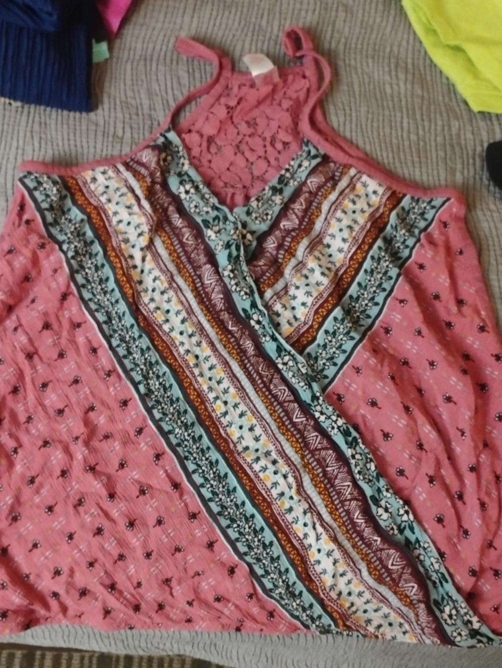 NOBO Pink Boho Lace-Back Striped Camisole